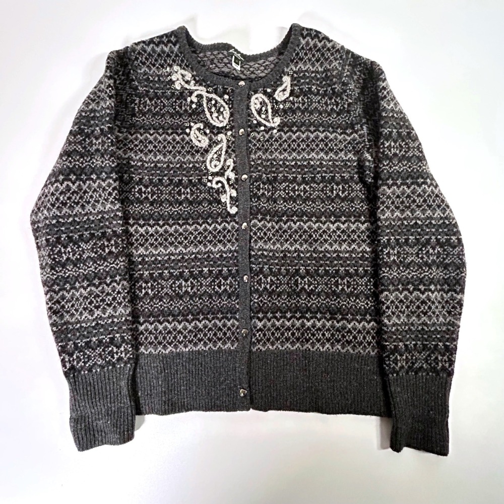 Eddie‎ Bauer Women's Lamb's Wool Cashmere Blend Fair Isle Cardigan Sweater